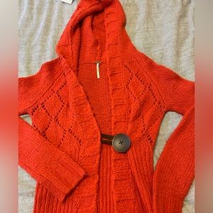 Red free people cardigan with one button